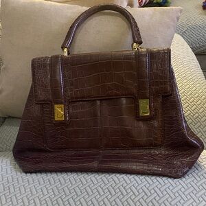 Elegant Brown Crocodile-Embossed Handbag